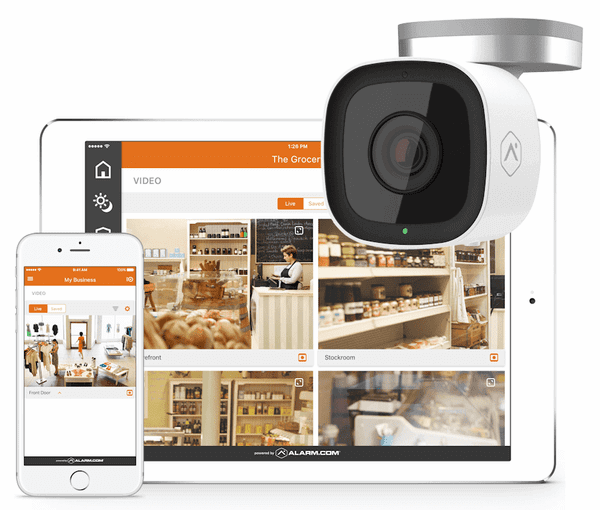 alarm.com camera and app on phone tablet