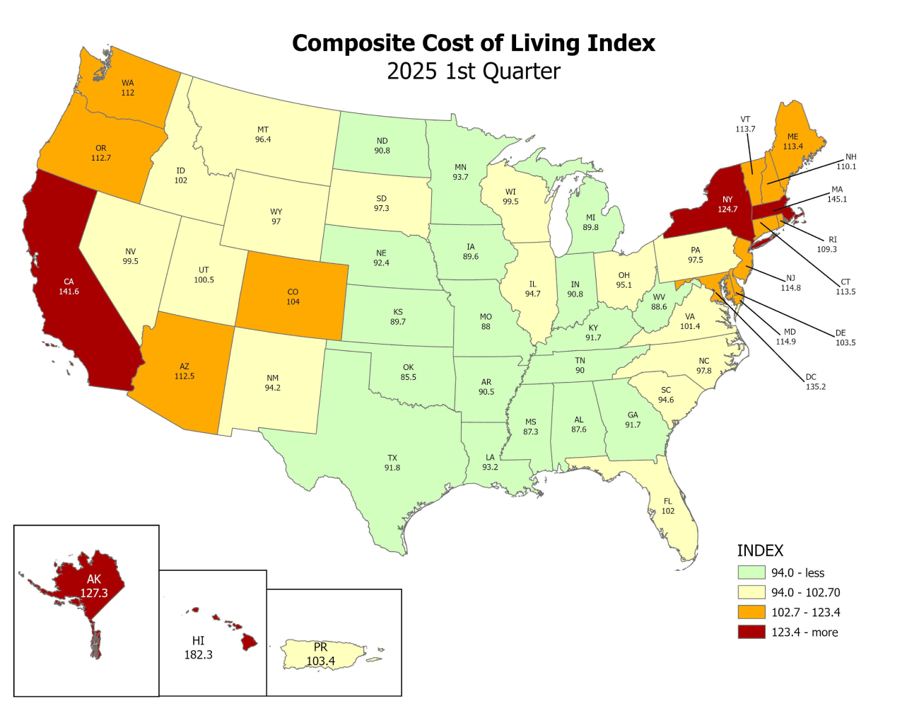 usa cost of living map 2025