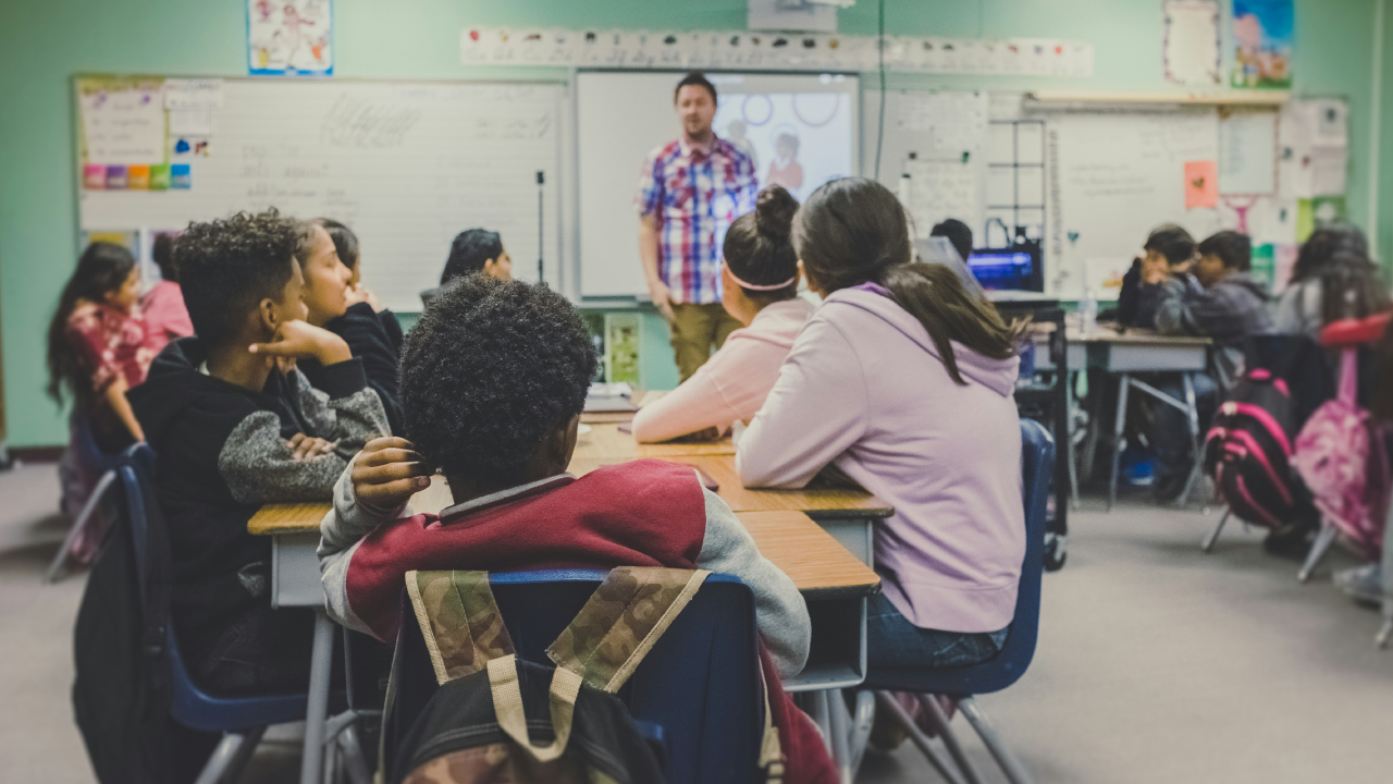 school classroom and students